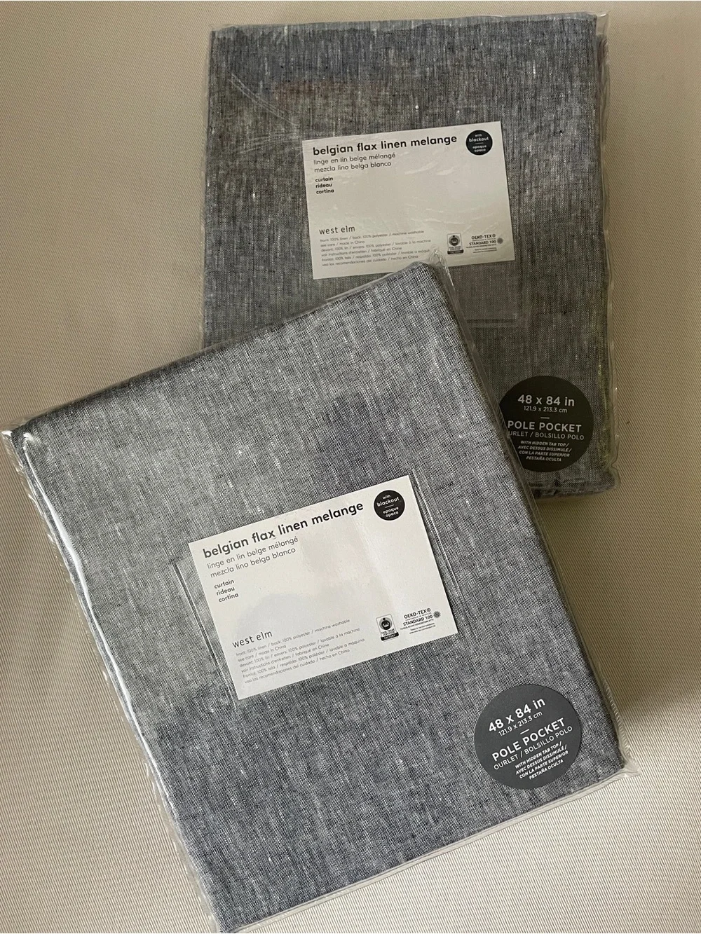 NWT West Elm Belgian Flax Linen Melange Black out Panel - Heathered Gray 48”x84”
